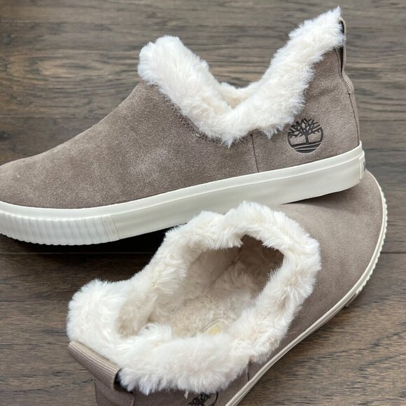 TIMBERLAND Skyla Bay Faux Fur Lined Slip-On Taupe Sz 8.5 NIB TB0A2CFQ929 - Picture 1 of 10